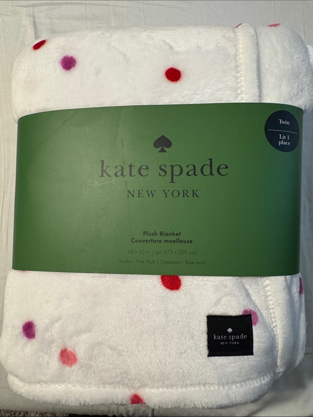 New Kate Spade twin blanket. White with polka dots.